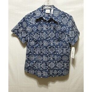 Villager Sport Woman Size 1 Stretch Short Sleeve Blue Floral Top NWT